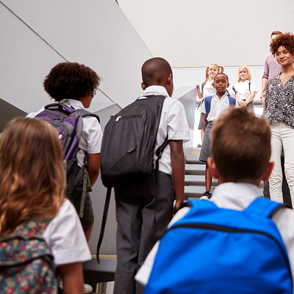 Bambina alla scuola elementare usa il pc